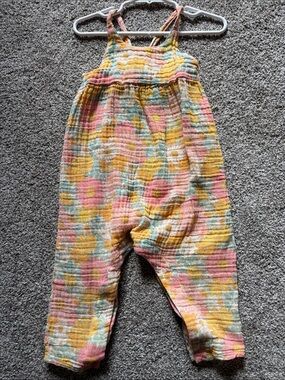 Angel Dear Floral Muslin Romper in Pink, Yellow & Mint